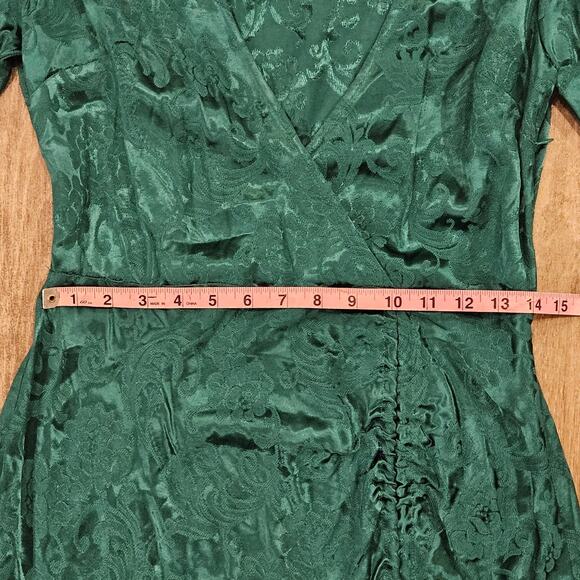 Revolve Majorelle Dress Size M Green Satin Floral Jacquard Puff Sleeve Ruffle - Picture 8 of 16